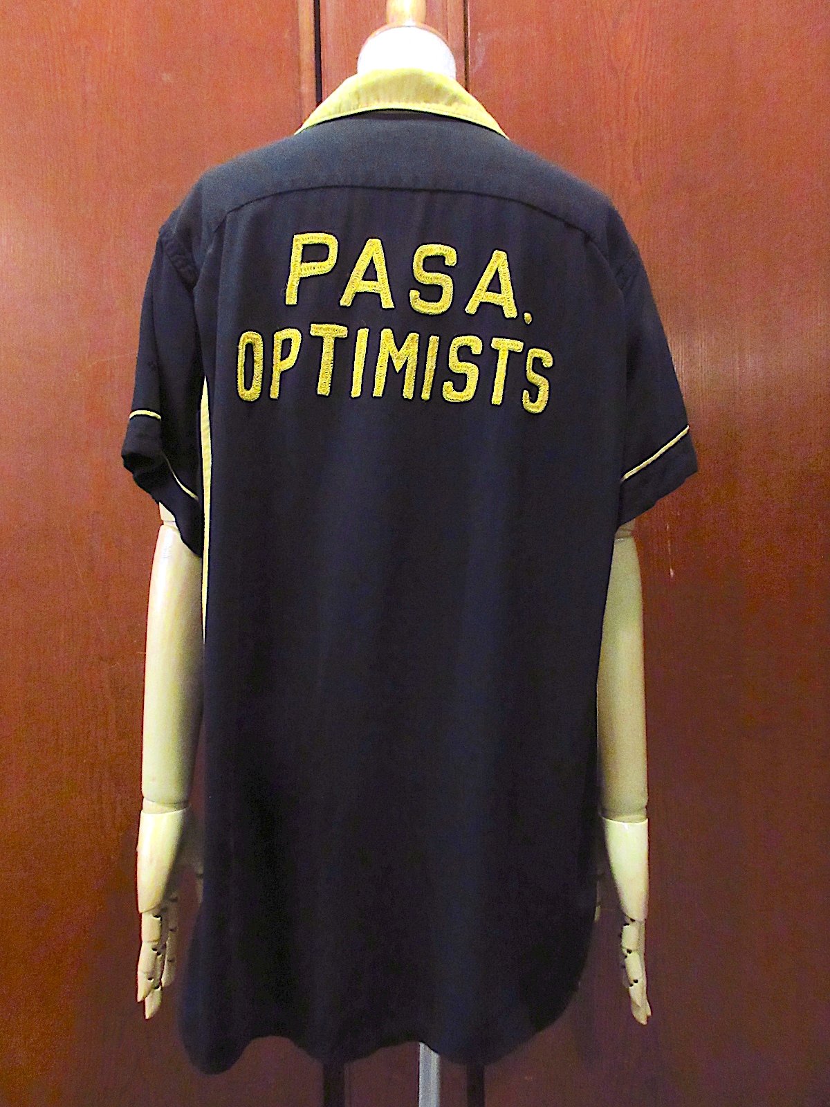 ビンテージ50's60's○Hiltonツートン刺繍入りボウリングシャツ黄×黒