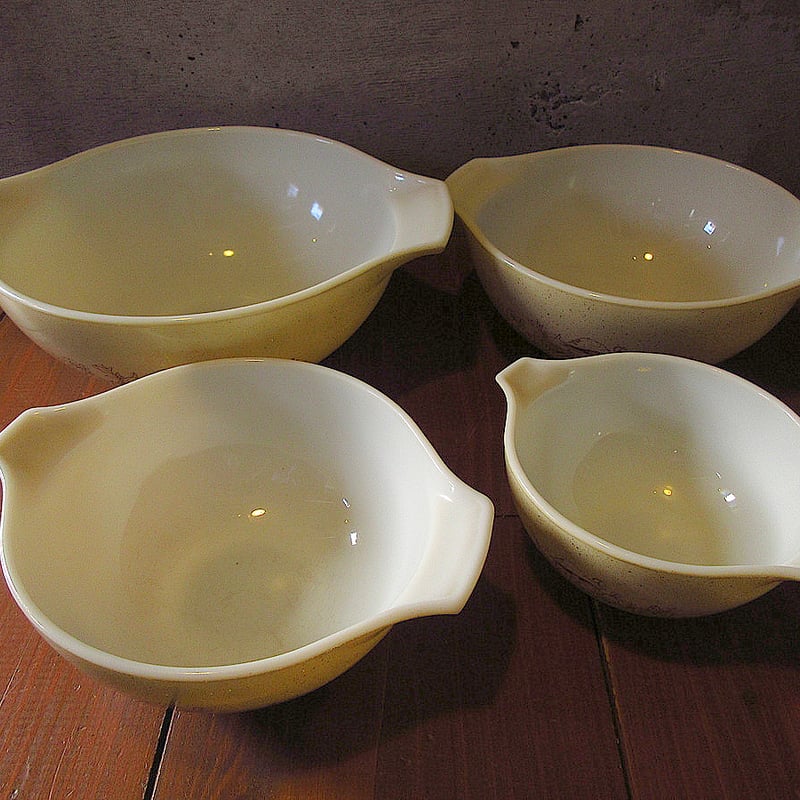 ビンテージ○PYREXプリント入りボウル4点セット○241013j8-tbwr雑貨