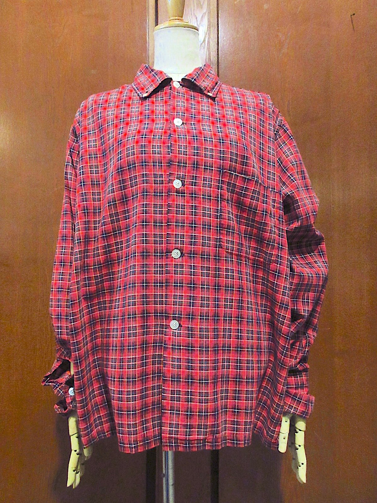 ビンテージ50's○Bud Bermaチェック長袖ボタンダウンシャツsize L