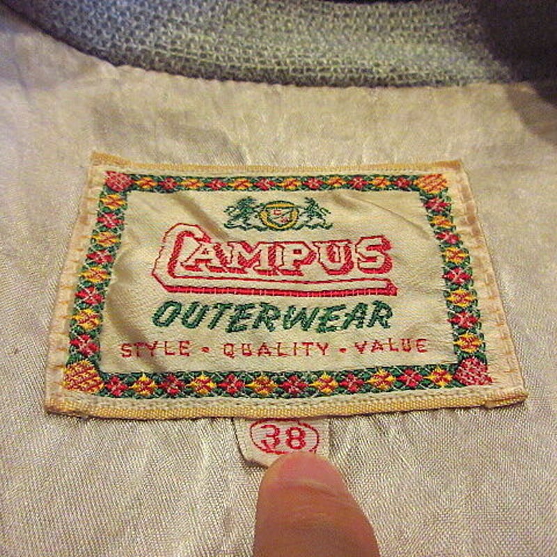 ビンテージ50's○CAMPUSジップアップウールスポーツジャケット水色size