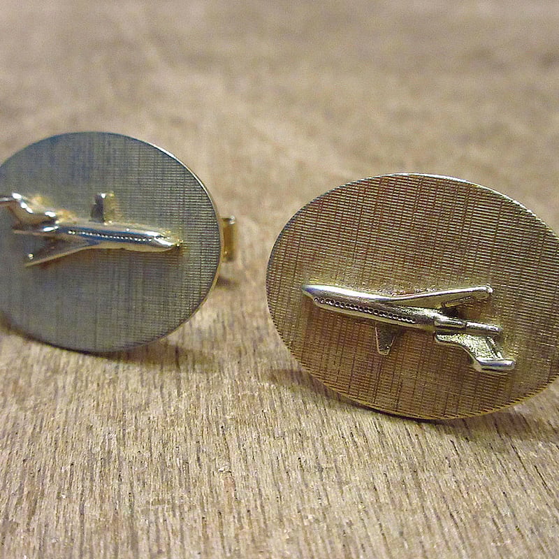 ビンテージ○飛行機ゴールドカフリンクス○231126i6-otaccカフスボタン