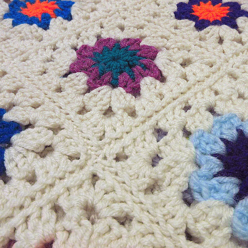 ヴィンテージ かぎ編み ブランケット ビンテージ○かぎ針編みブランケットsize 約127cm×約155cm○230327j5-bl