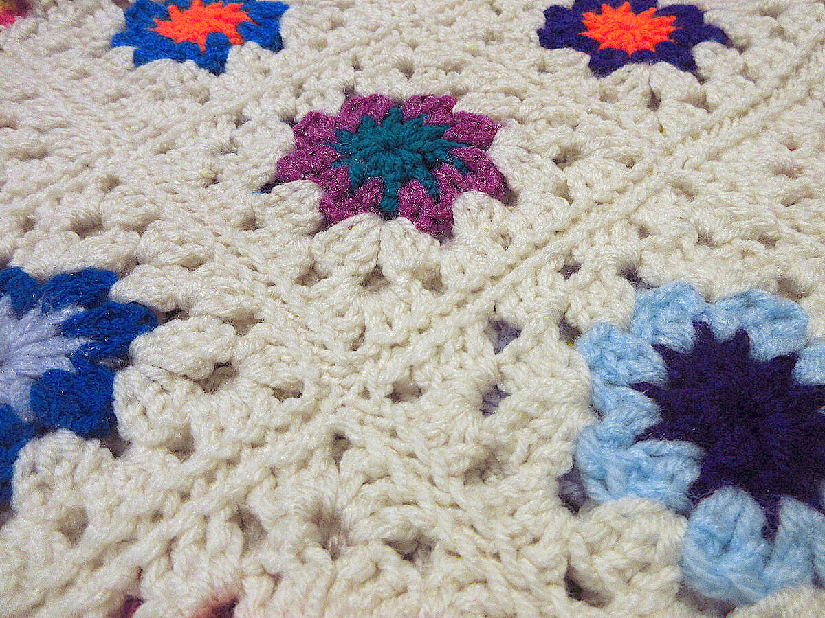 ビンテージ○かぎ針編みブランケットsize 約127cm×約155cm○230327j5-bl