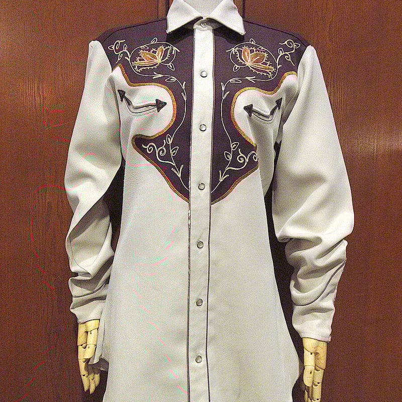 ビンテージ70's○H BAR Cリーフ刺繍入りウエスタンシャツ