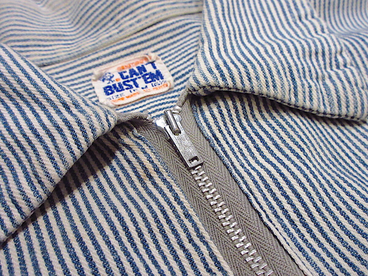 40s チンストハーフジップ片爪ヒッコリーワークシャツマチ付き