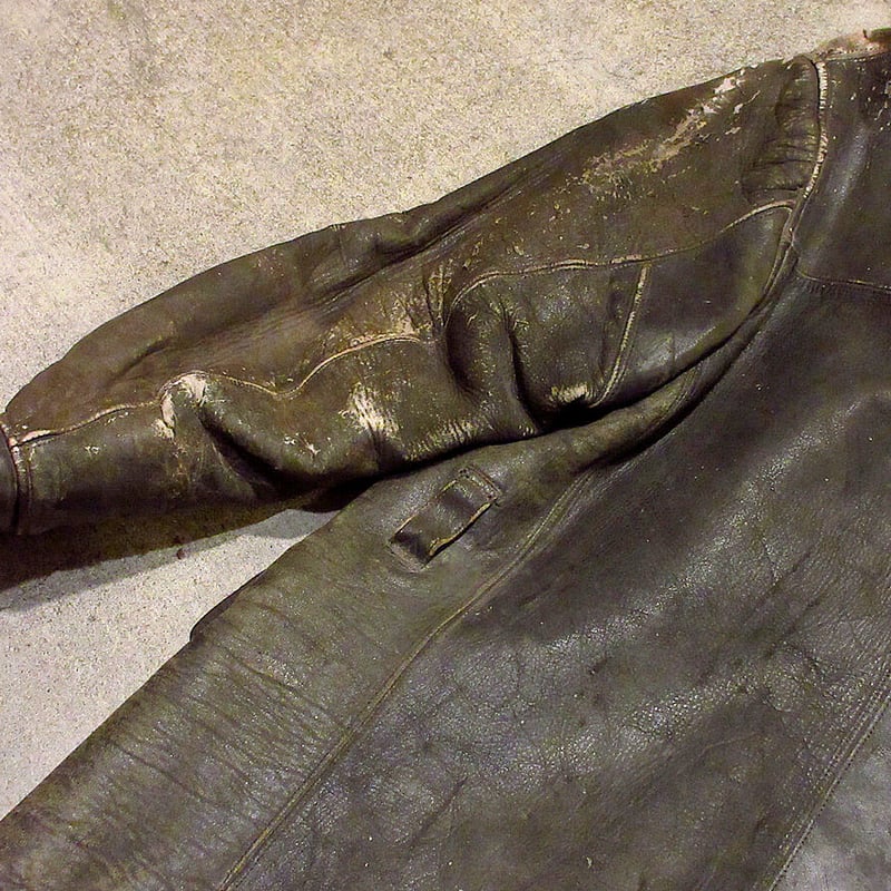 ビンテージ30's40's○レザーバーンストーマーコート黒○210330f1-m-ct