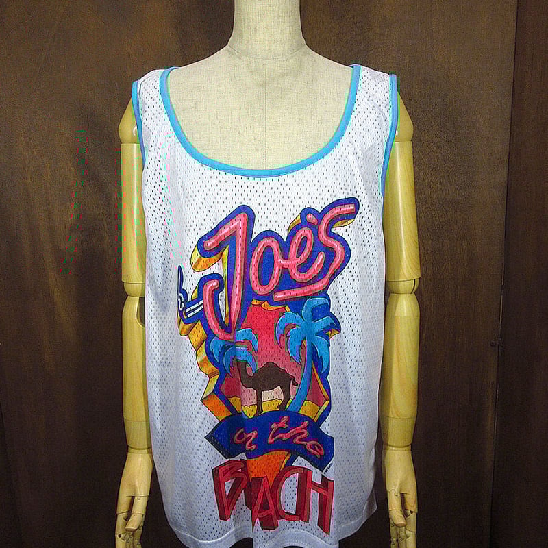 ビンテージ90's○CAMEL Joe's BEACHプリントタンクトップ白×水色○23060