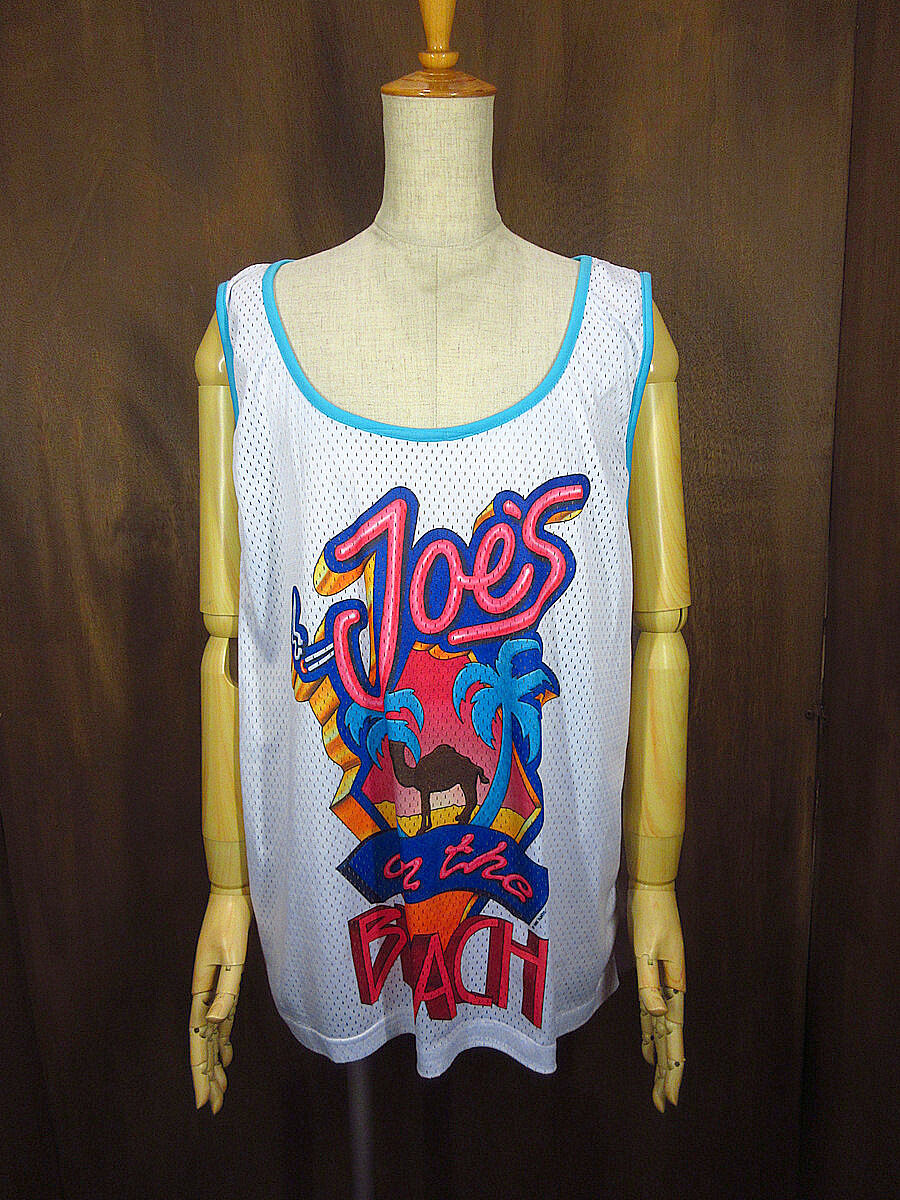 ビンテージ90's○CAMEL Joe's BEACHプリントタンクトップ白×水色○23060