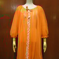 ビンテージ~70's●Lisetteシースルーネグリジェ橙S●210421s1-w-lsdrs 60s1960s1970sナイトドレスパジャマ羽織