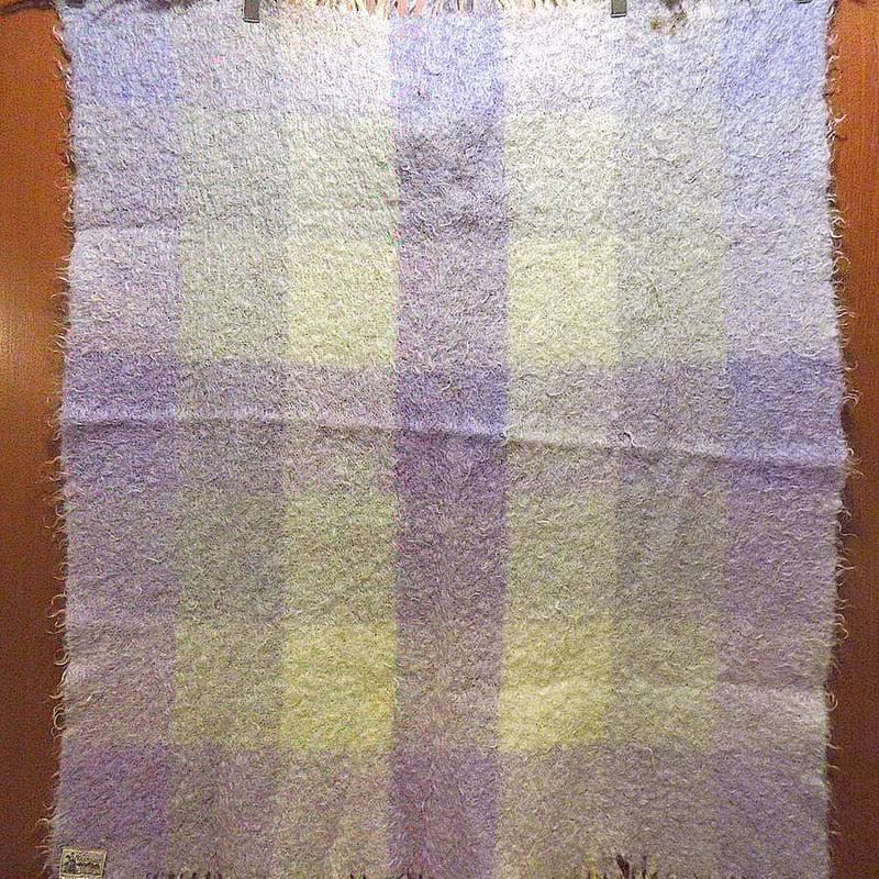 ビンテージ70's○チェックモヘアブランケットsize 約103cm×約92cm