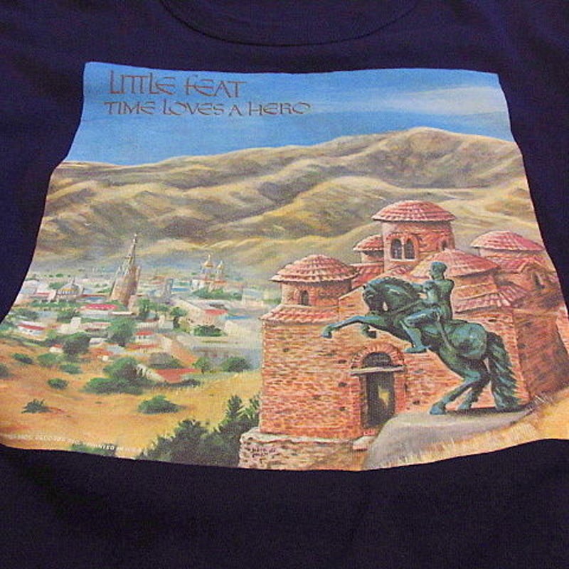 ビンテージ70's○LITTLE FEATコットンプリントTシャツ青size S○200818