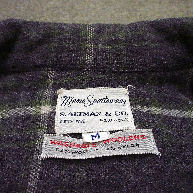 ビンテージ60's○B. ALTMAN & CO.チェックウールループカラーシャツ