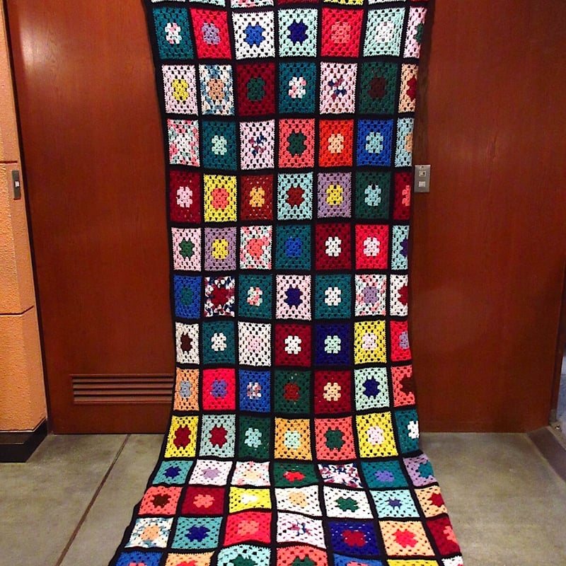 NEW カラフルパッチワーク毛布 ビンテージ○カラフルかぎ針編みブランケットsize 320×270○220912c6