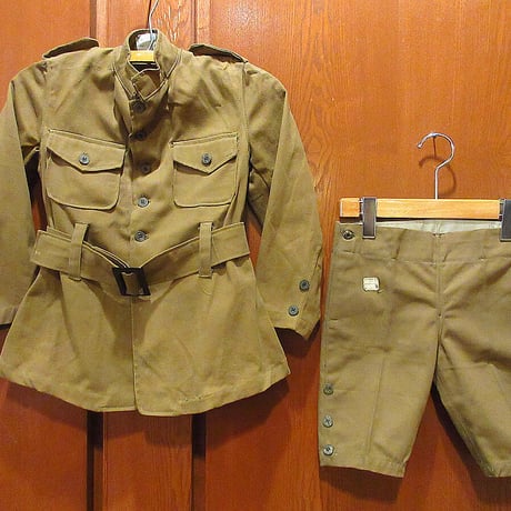ビンテージ~1910's●DEADSTOCKキッズコットンサファリジャケット&ニッカーボッカーズツーピース茶●210526s7-k-stup 1900sデッドストック