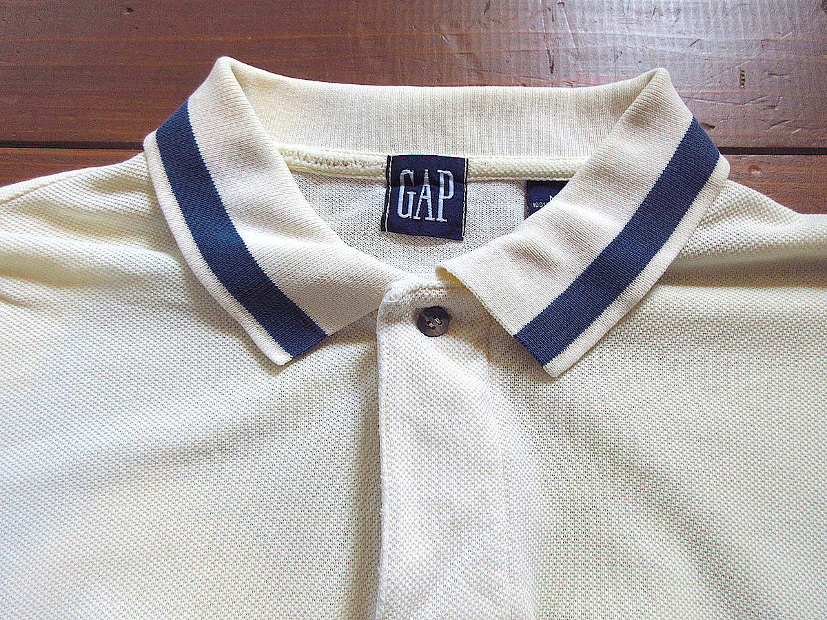 ビンテージ90's○GAPコットンポロシャツ白×紺 size M○241011k4-m-pls