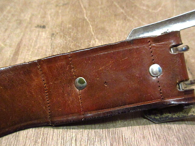 ビンテージ~60's○キッズ八角バックルダブルピンレザーベルト茶 ビンテージ~60's○キッズ八角バックルダブルピンレザーベルト茶