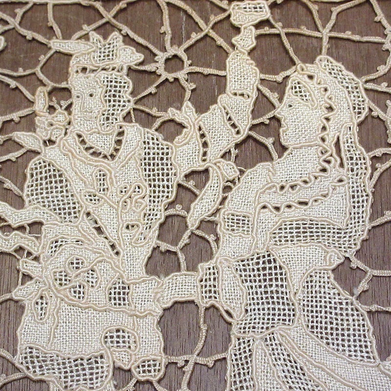 ビンテージ~40's○人物柄レースタペストリー○210522n5-sign 壁掛け