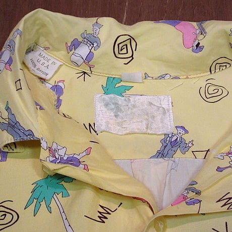 ビンテージ80's●ミュージシャン総柄レーヨン半袖シャツ黄 Size M●200603n2-m-sssh-ot USA製音楽メンズトップス柄シャツ