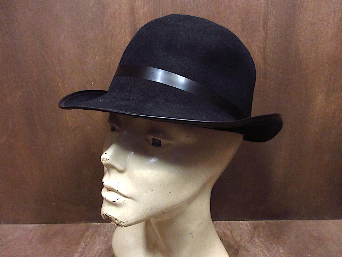 ヴィンテージ ボーラーハット 58cm ブラック Lサズ 山高帽 STETSON ステットソン ボーラーハット ブラック 黒 メンズ 紳士