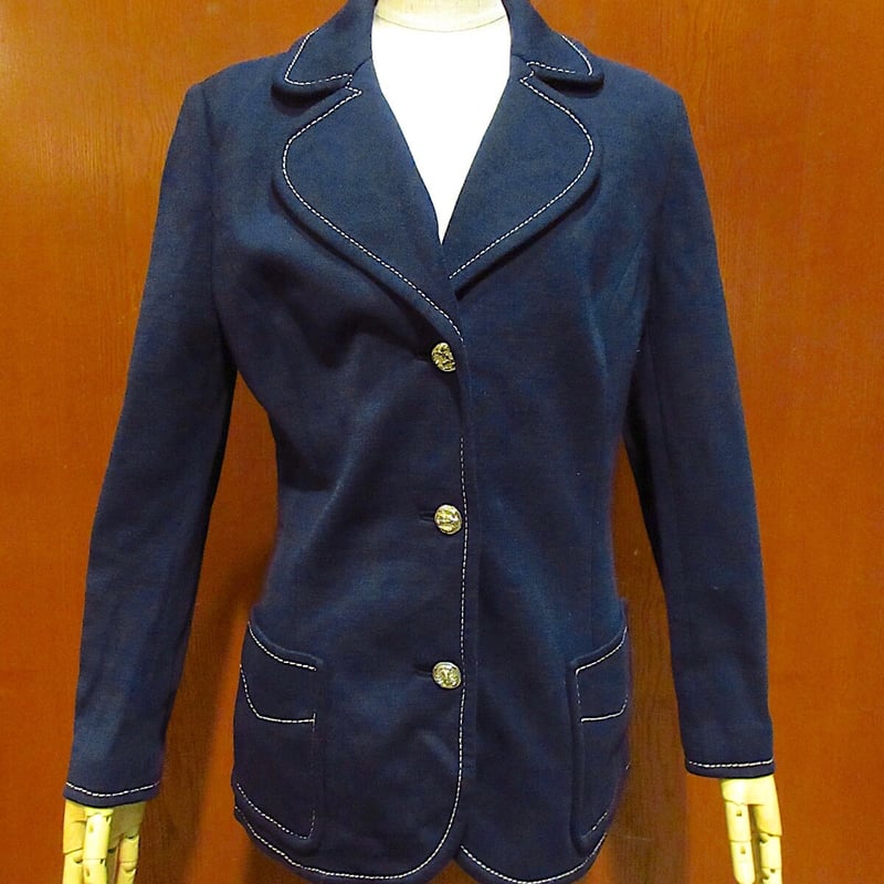 ビンテージ70's○Butte Knitレディーステーラードジャケット紺