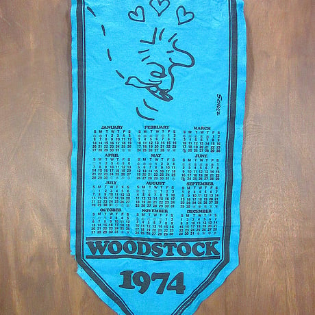 ビンテージ70's●WODSTOCK 1974年フェルトカレンダー青●231207j8-signピーナッツ雑貨インテリア1970s