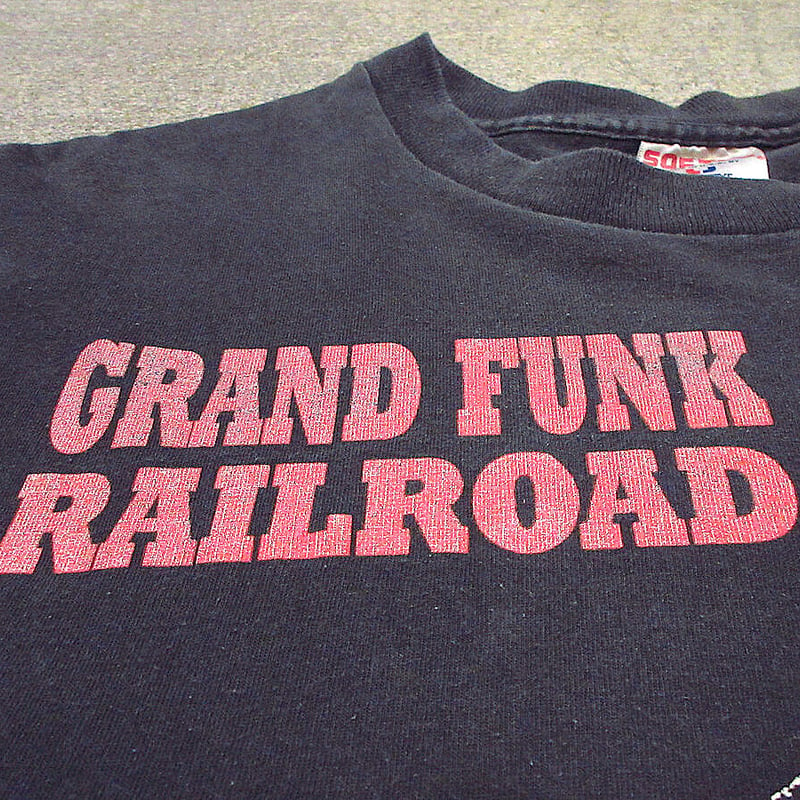 ビンテージ80's○GRAND FUNK RAILROADコットン両面プリントTシャツ黒siz...