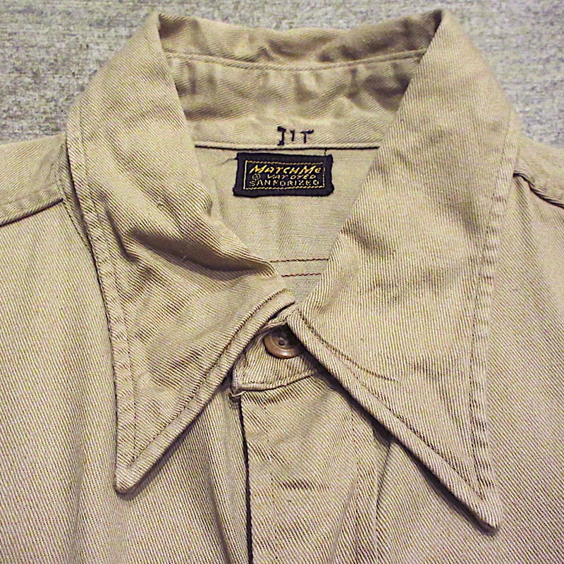 ビンテージ50's○MATCH Meマチ付きワークシャツカーキ○231124c1-m-lssh ビンテージ50's○MATCH Meマチ付きワークシャツカーキ○231124c1-m-lssh