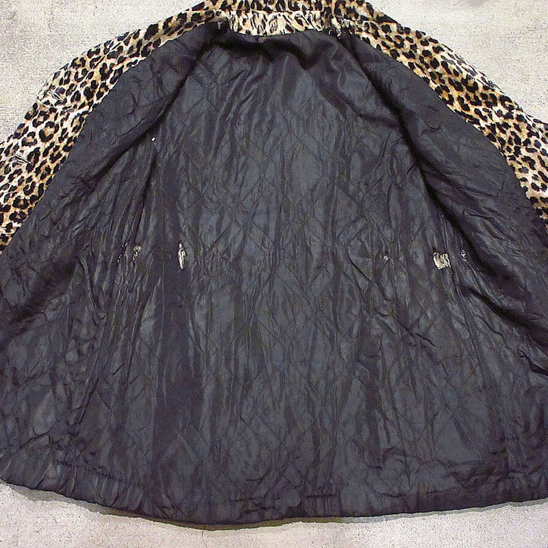 ビンテージ60's70's○レディースレオパード柄フェイクファーダブル