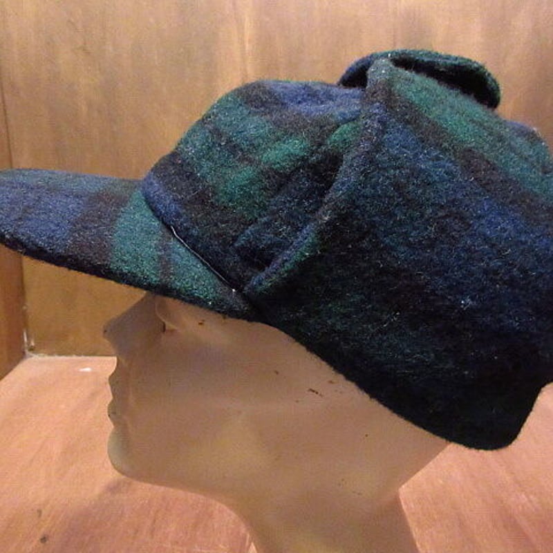ビンテージ80's90's○Eddie Bauer耳当て付きチェックウールキャップL