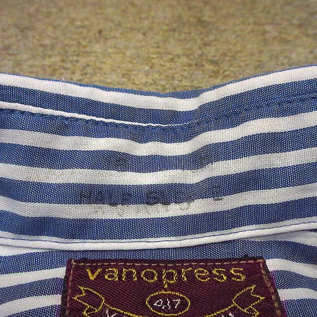 ビンテージ70’s●VAN HEUSENストライプ半袖ボタンダウンドレスシャツsize 16●210613s6-m-sssh-hpe古着ヴァンヒューゼンBDシャツ