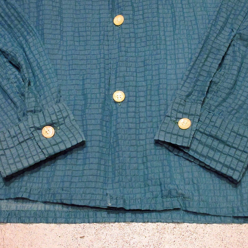 ビンテージ50's○Tru Val ナイロンシアサッカーループカラーシャツ緑 M