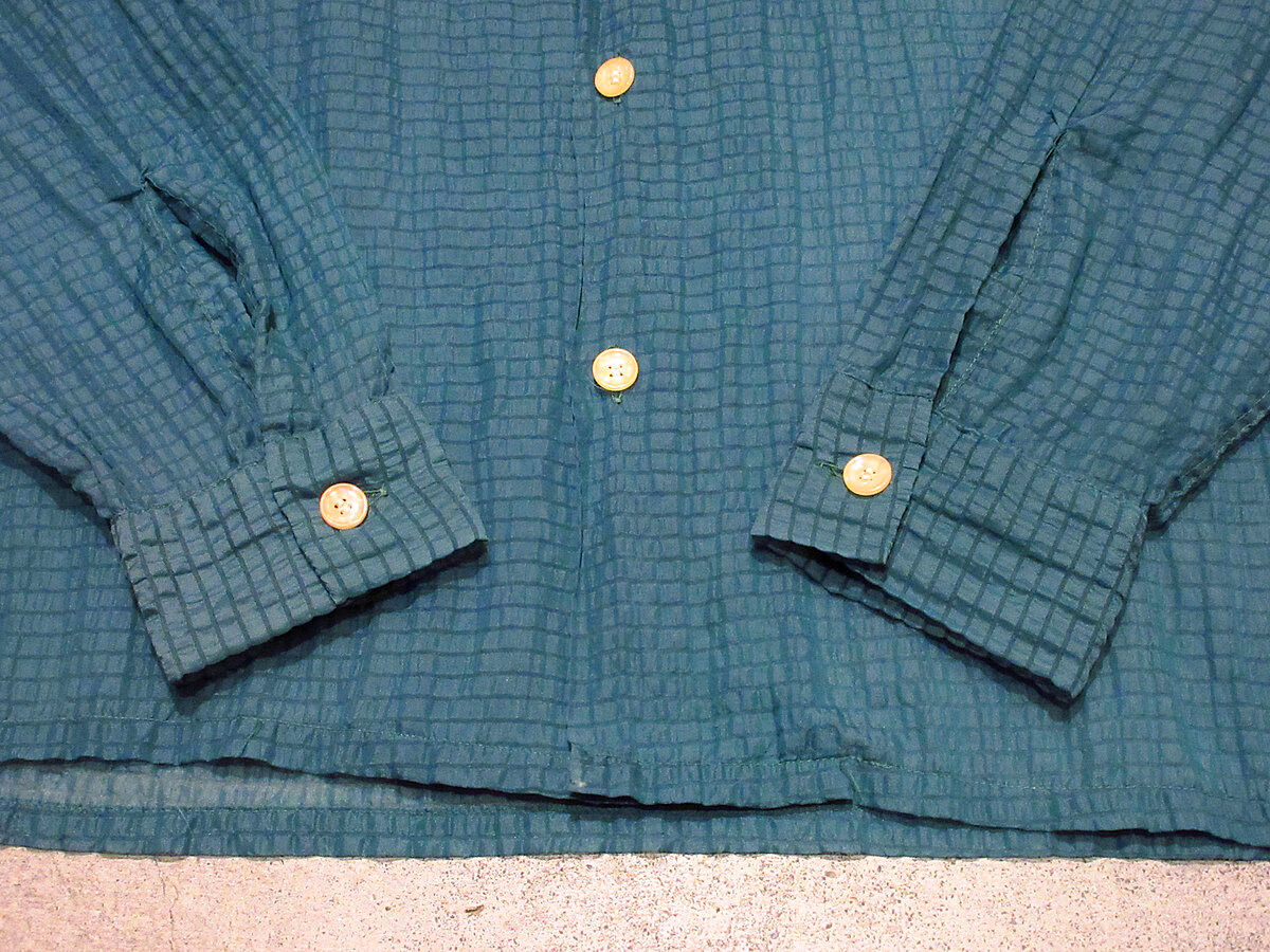 ビンテージ50's○Tru Val ナイロンシアサッカーループカラーシャツ緑 M