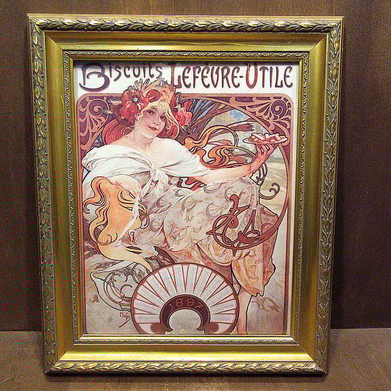 Alfons Maria Mucha Biscuits Lefevre-Utile額入り壁掛け