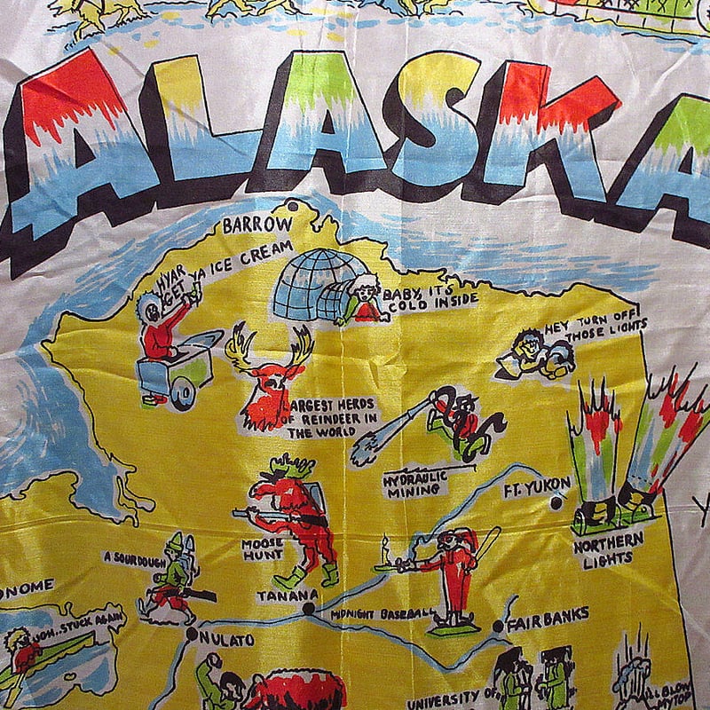 ビンテージ50's○ALASKAスーベニアシルクスカーフ○220814i8-scf