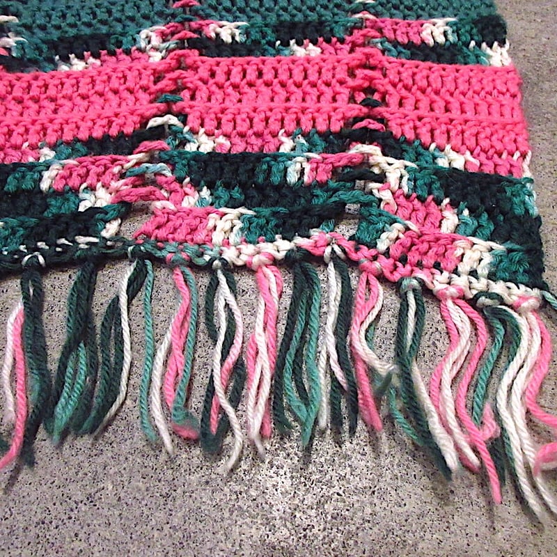 ビンテージ○かぎ針編みブランケットsize約137cm×約110cm○230113c5-blk