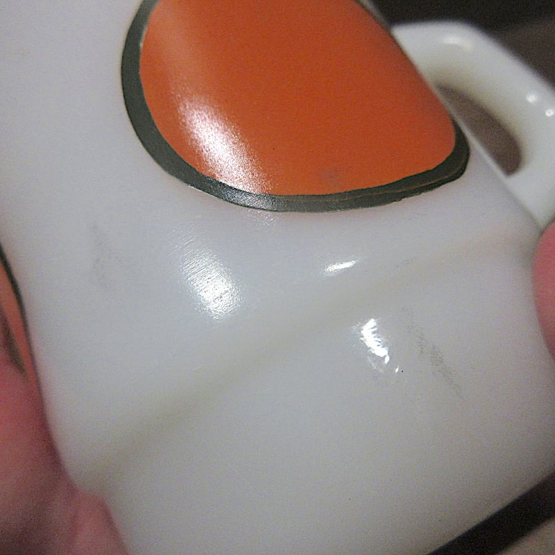 ビンテージ○Fire Kingスーパーフルーツオレンジスタッキングマグ