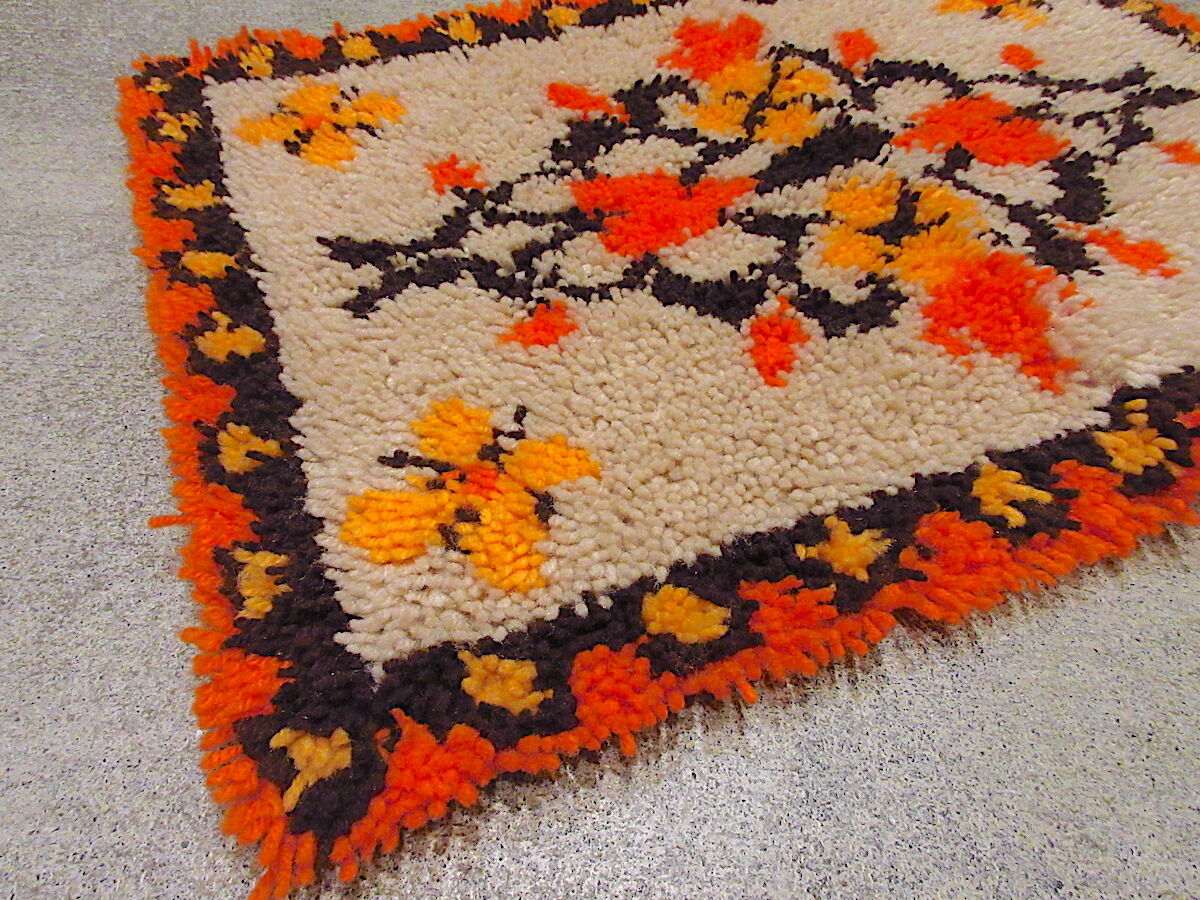 1970s フランス フラワーモチーフ ラグ マット 花柄 ヴィンテージ