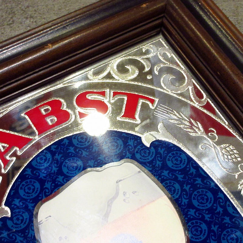 ビンテージ○Pabst Blue Ribbon ウッドフレームパブミラー○210518f2-s