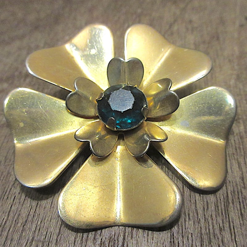 ビンテージ60's70's○フラワーブローチゴールド○251123z7-brc花レトロ