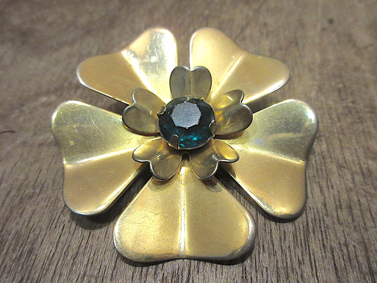ビンテージ60's70's○フラワーブローチゴールド○251123z7-brc花レトロ