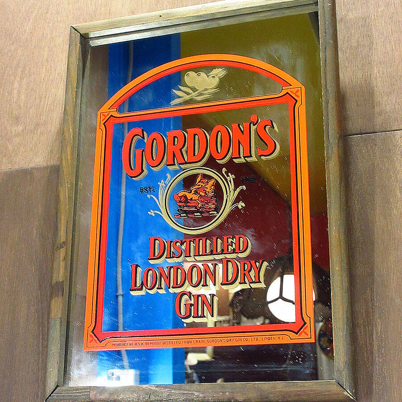 ビンテージ○GORDON'S DRY GINパブミラー○210418n4-sign ゴードンズ...
