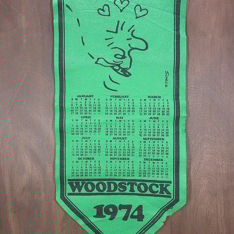 ビンテージ70's○WOODSTOCK 1974年フェルトカレンダー緑○241030i6-si