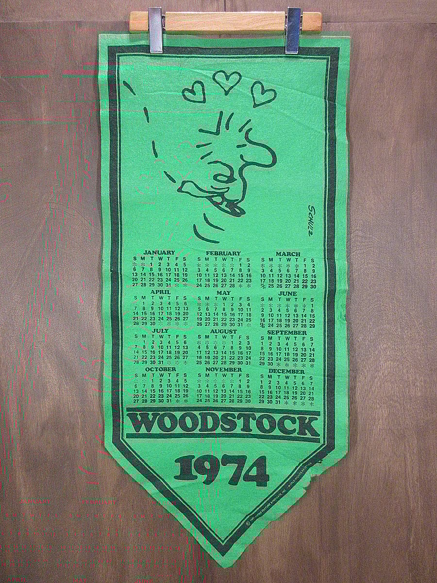 スヌーピー　ウッドストック　フェルトタペストリー　ヴィンテージカレンダー ビンテージ70's○WOODSTOCKフェルトバナーカレンダー1974○241029k3