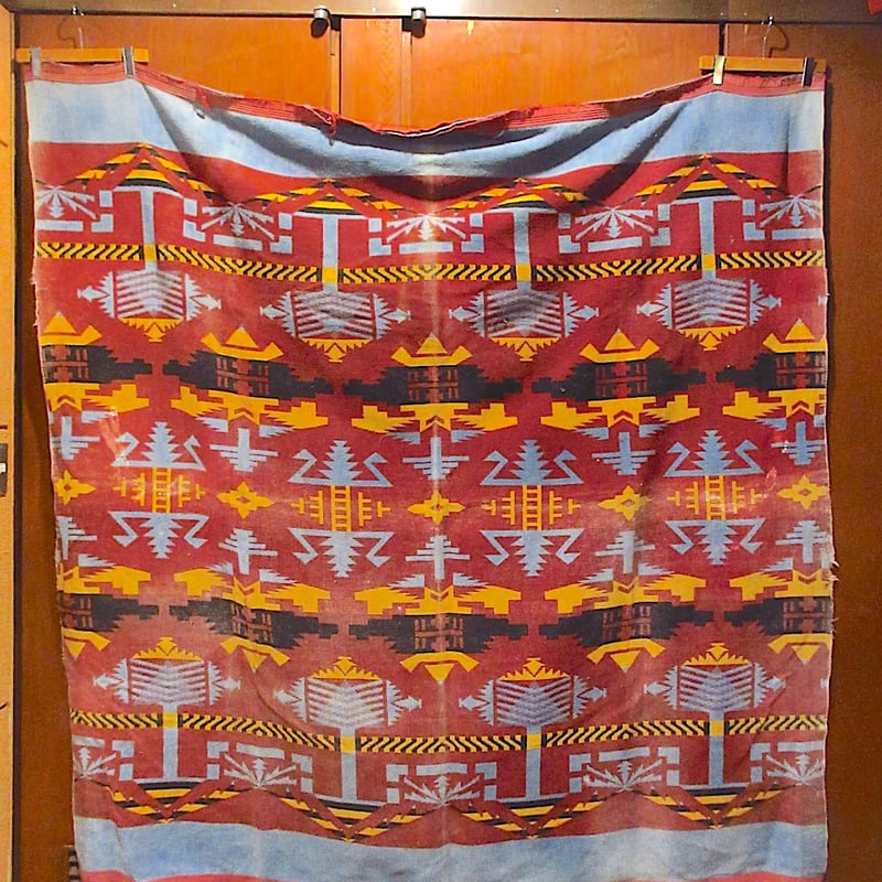 vintage ネイティブ 大判 ブランケット ビンテージ40's50's○ネイティブ柄コットンブランケットsize 約190cm