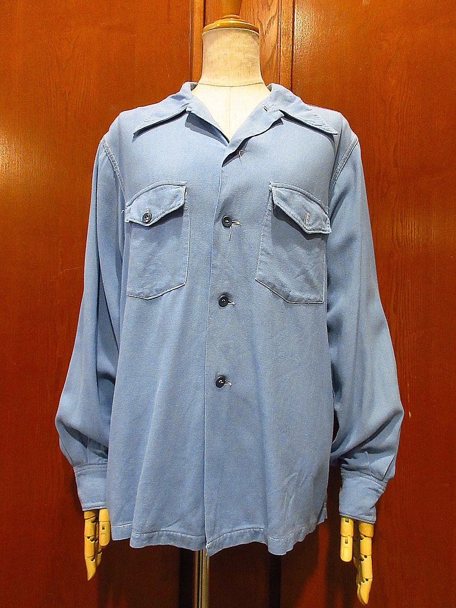 ビンテージ40's○HERCULES長袖レーヨンシャツ水色○240828i3-m ビンテージ40's○HERCULES長袖レーヨンシャツ水色○240828i3-m