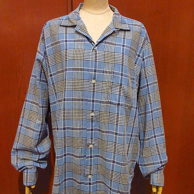 ビンテージ60's○BRENTチェックコットンループカラーシャツsize L