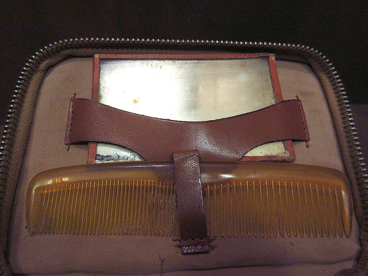 ビンテージ40's○レザーメイクポーチ茶○220610s8-bag-pch 1940s化粧