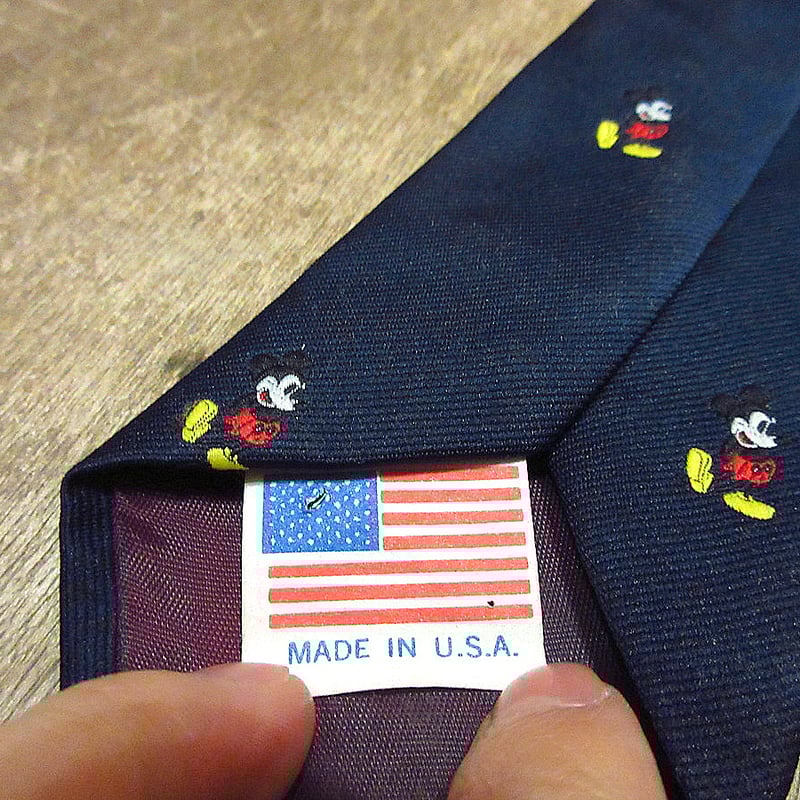 ビンテージ70's80's○ミッキー総柄ネクタイ紺○240123j2-nct