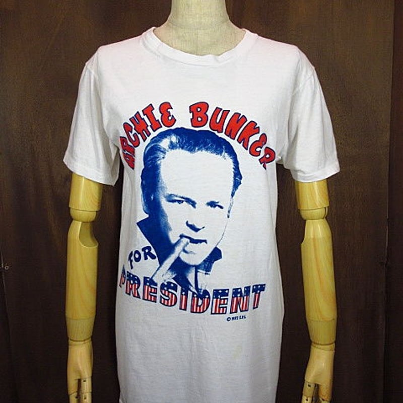 ビンテージ70's○ARCHIE BUNKER FOR PRESIDENT染み込みプリントTシ...