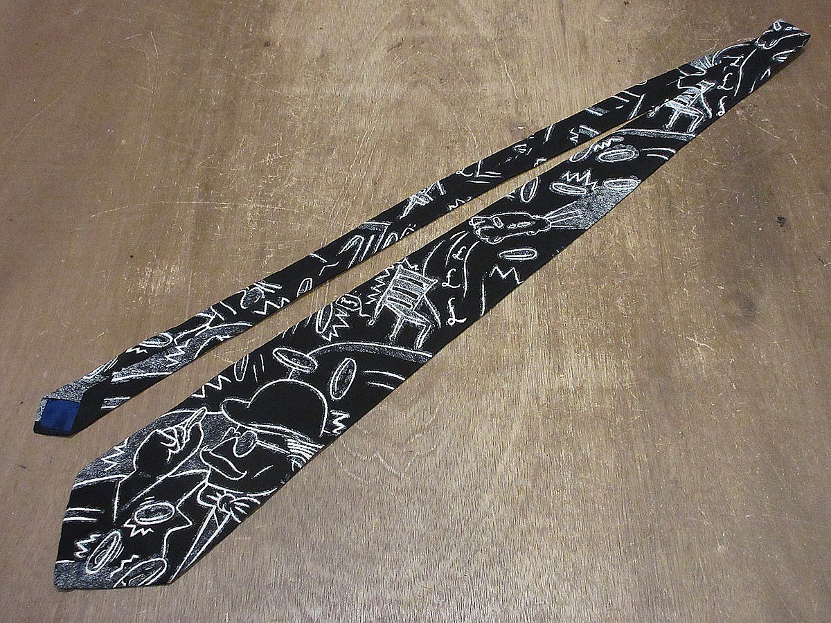 ビンテージ90's○THE BEATLES TAXMANアートプリントシルクネクタイ黒